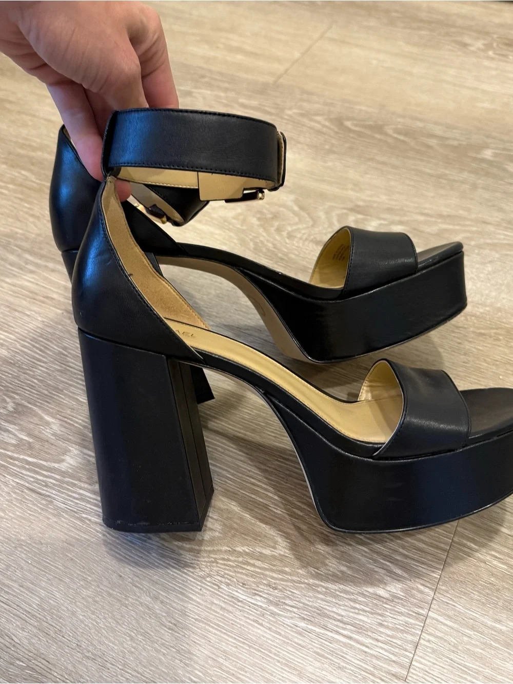 Michael Kors Black Platform Block Heel Sandals with Ankle Strap